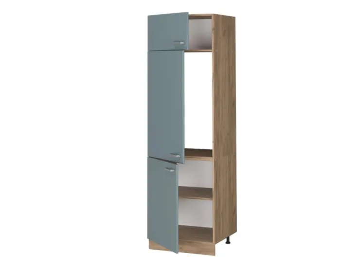 Discount Vicco Kühlumbauschrank R-Line Hochschrank für die Küche Blau-Grau/Goldkraft Eiche 60 cm Blaugrau