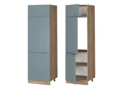 Discount Vicco Kühlumbauschrank R-Line Hochschrank für die Küche Blau-Grau/Goldkraft Eiche 60 cm Blaugrau