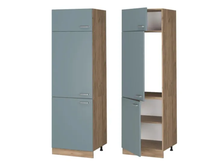 Discount Vicco Kühlumbauschrank R-Line Hochschrank für die Küche Blau-Grau/Goldkraft Eiche 60 cm Blaugrau