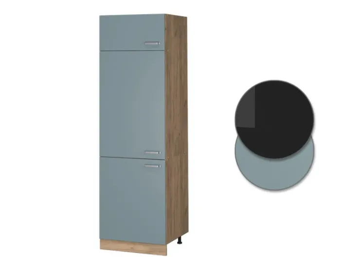 Discount Vicco Kühlumbauschrank R-Line Hochschrank für die Küche Blau-Grau/Goldkraft Eiche 60 cm Blaugrau