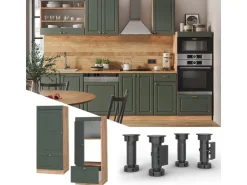 Herde|Küchenschränke<Vicco Mikrowellenschrank Fame-Line Grün-Gold Landhaus/Goldkraft Eiche 60 cm Dunkelgrün