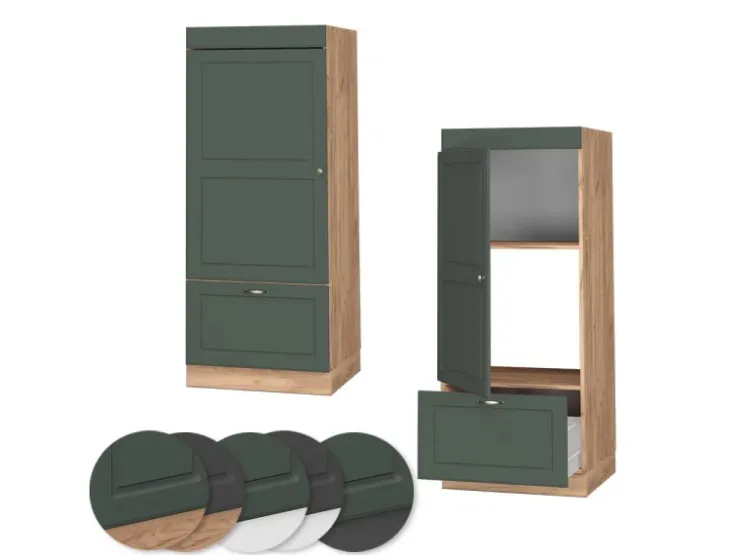 Herde|Küchenschränke<Vicco Mikrowellenschrank Fame-Line Grün-Gold Landhaus/Goldkraft Eiche 60 cm Dunkelgrün