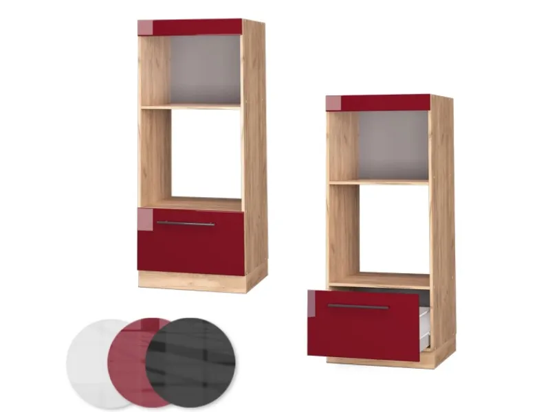Vicco Mikrowellenschrank Fame-Line Bordeaux Hochglanz/Goldkraft Eiche 60 cm Offen Gefrierschränke|Kühlschränke