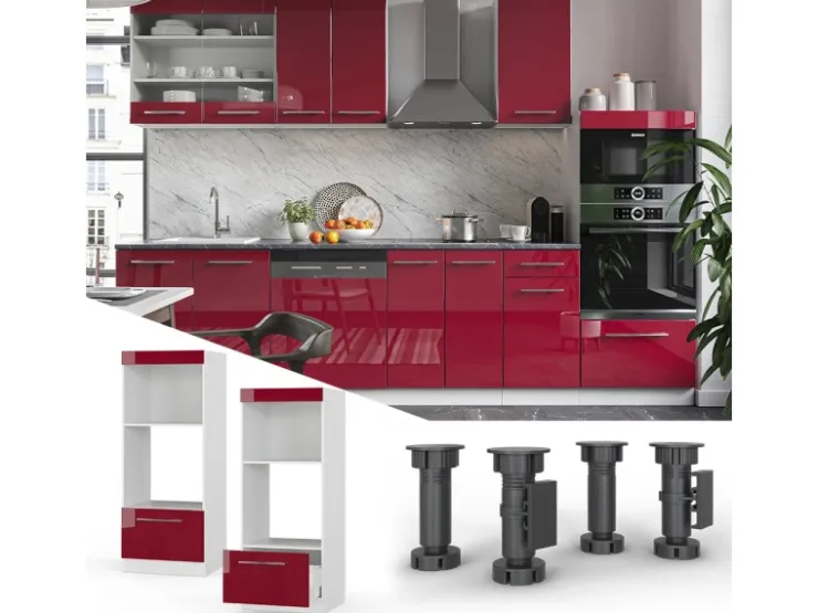 Best Vicco Mikrowellenschrank Fame-Line Bordeaux Hochglanz/Weiß 60 cm Offen Bordeaux-Glanz