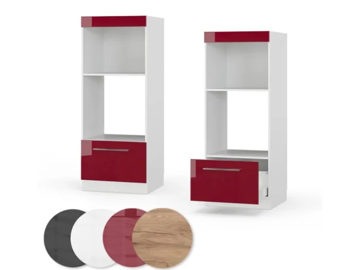 Best Vicco Mikrowellenschrank Fame-Line Bordeaux Hochglanz/Weiß 60 cm Offen Bordeaux-Glanz