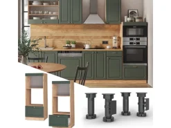 Outlet Vicco Mikrowellenschrank Fame-Line Grün-Gold Landhaus/Goldkraft Eiche 60 cm Offen Dunkelgrün