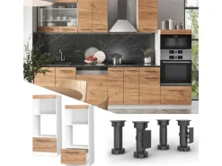 Pantryküchen<Vicco Mikrowellenschrank Fame-Line Küchenregal für die Mikrowelle Goldkraft /Weiß 60 cm Offen Eiche