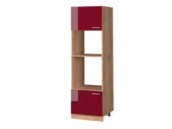 Einbauküchen<Vicco Mikrowellenschrank R-Line Bordeaux Hochglanz/Goldkraft Eiche 60 cm Bordeaux-Glanz