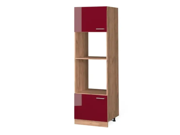 Einbauküchen<Vicco Mikrowellenschrank R-Line Bordeaux Hochglanz/Goldkraft Eiche 60 cm Bordeaux-Glanz