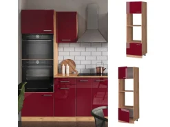 Einbauküchen<Vicco Mikrowellenschrank R-Line Bordeaux Hochglanz/Goldkraft Eiche 60 cm Bordeaux-Glanz