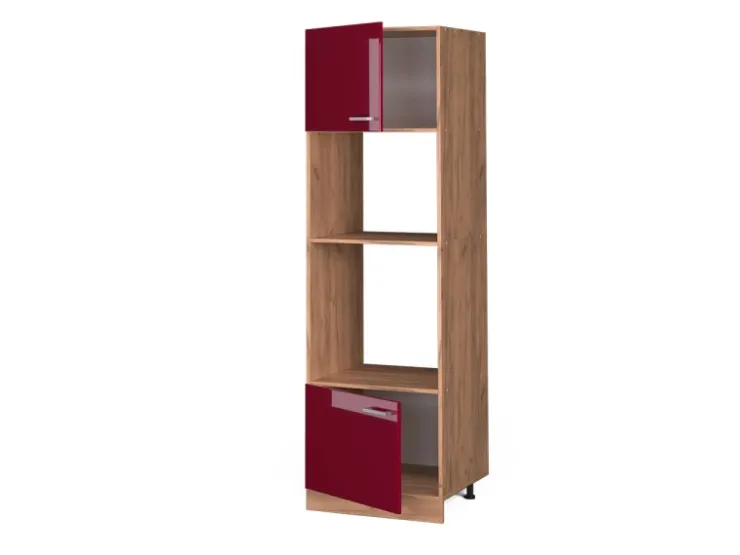 Einbauküchen<Vicco Mikrowellenschrank R-Line Bordeaux Hochglanz/Goldkraft Eiche 60 cm Bordeaux-Glanz
