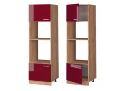 Einbauküchen<Vicco Mikrowellenschrank R-Line Bordeaux Hochglanz/Goldkraft Eiche 60 cm Bordeaux-Glanz