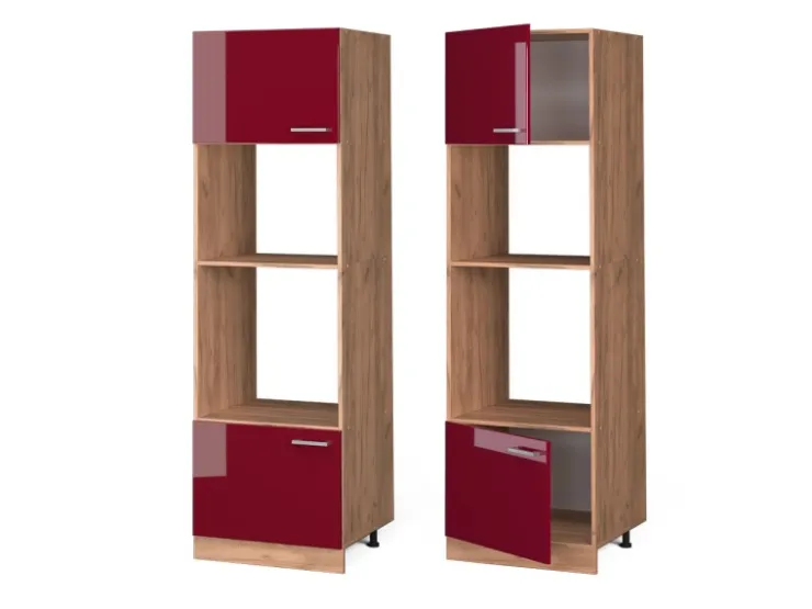 Einbauküchen<Vicco Mikrowellenschrank R-Line Bordeaux Hochglanz/Goldkraft Eiche 60 cm Bordeaux-Glanz