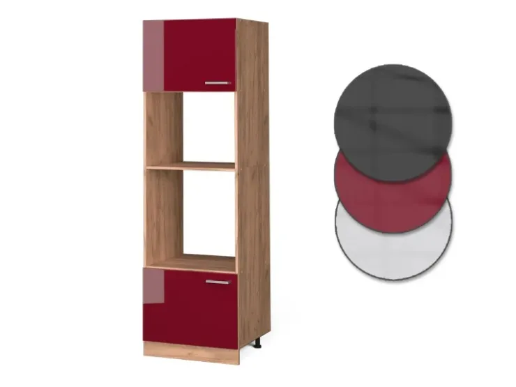 Einbauküchen<Vicco Mikrowellenschrank R-Line Bordeaux Hochglanz/Goldkraft Eiche 60 cm Bordeaux-Glanz