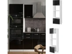 Outlet Vicco Mikrowellenschrank R-Line Küchenregal für die Mikrowelle Schwarz Hochglanz/Weiß 60 cm Schwarz Glänzend