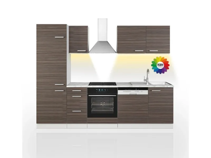 Outlet Vicco Optima Küchenzeile /Weiß 270 cm ohne Arbeitsplatte mit LED-LeistenOptima ohne E-Geräte Einbauküchen