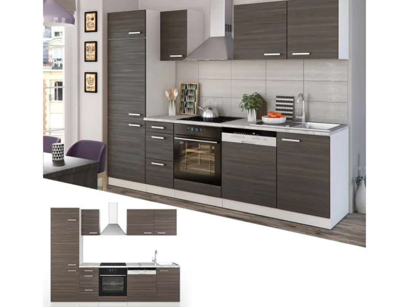 Outlet Vicco Optima Küchenzeile /Weiß 270 cm ohne Arbeitsplatte mit LED-LeistenOptima ohne E-Geräte Einbauküchen