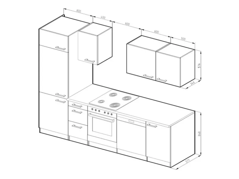 Outlet Vicco Optima Küchenzeile /Weiß 270 cm ohne Arbeitsplatte mit LED-LeistenOptima ohne E-Geräte Einbauküchen