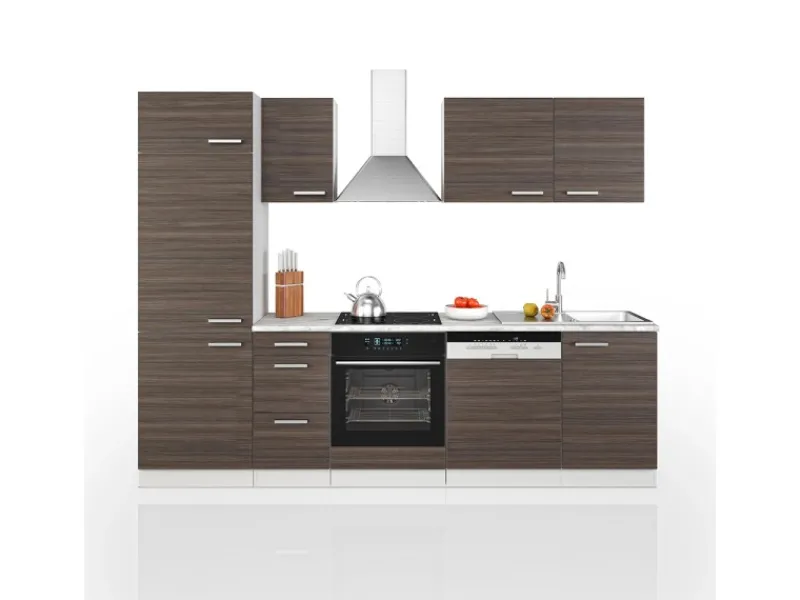 Outlet Vicco Optima Küchenzeile /Weiß 270 cm ohne Arbeitsplatte mit LED-LeistenOptima ohne E-Geräte Einbauküchen