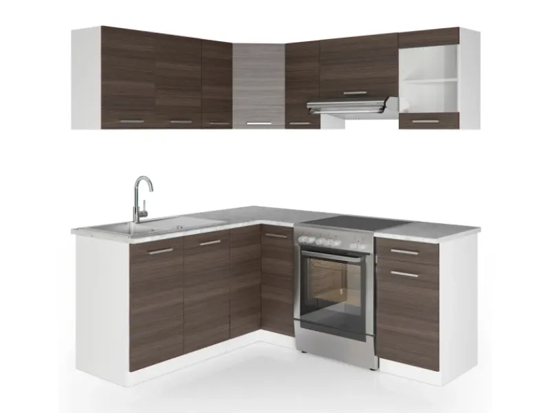 Outlet Vicco Rick Eckküche Weiß/ 187 x 167 cm AP MarmorRick ohne E-Geräte Winkelküchen|Einbauküchen