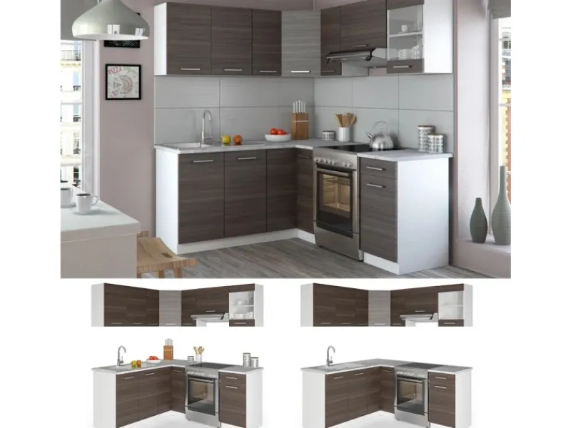 Outlet Vicco Rick Eckküche Weiß/ 187 x 167 cm AP MarmorRick ohne E-Geräte Winkelküchen|Einbauküchen