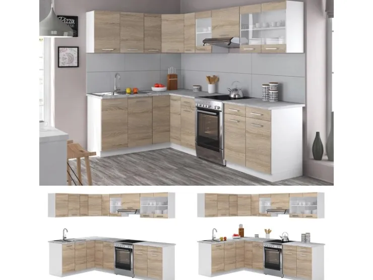 Clearance Vicco Rick Eckküche Weiß/Sonoma 267 x 167 cm AP MarmorRick ohne E-Geräte Sonoma-Weiß