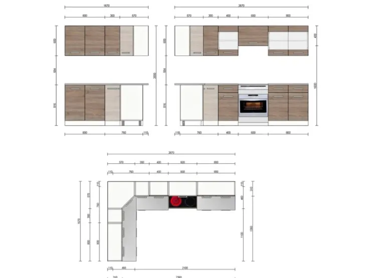 Clearance Vicco Rick Eckküche Weiß/Sonoma 267 x 167 cm AP MarmorRick ohne E-Geräte Sonoma-Weiß