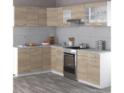 Clearance Vicco Rick Eckküche Weiß/Sonoma 267 x 167 cm AP MarmorRick ohne E-Geräte Sonoma-Weiß