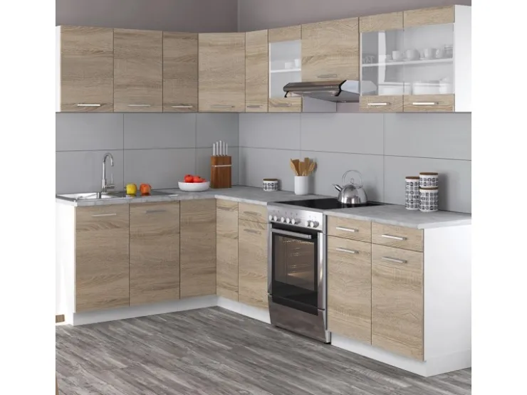 Clearance Vicco Rick Eckküche Weiß/Sonoma 267 x 167 cm AP MarmorRick ohne E-Geräte Sonoma-Weiß