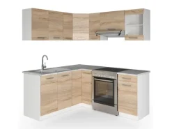 Vicco Rick Eckküche Weiß/Sonoma 187 x 167 cm AP MarmorRick ohne E-Geräte Winkelküchen|Einbauküchen
