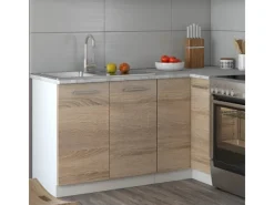 Vicco Rick Eckküche Weiß/Sonoma 187 x 167 cm AP MarmorRick ohne E-Geräte Winkelküchen|Einbauküchen