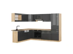 Clearance Vicco R-Line Eckküche /Goldkraft Eiche 227 x 287 cm ohne Arbeitsplatte ohne E-Geräte Anthrazit Hochglanz
