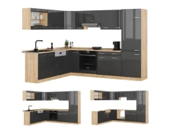 Clearance Vicco R-Line Eckküche /Goldkraft Eiche 227 x 287 cm ohne Arbeitsplatte ohne E-Geräte Anthrazit Hochglanz