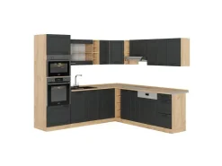 Winkelküchen<Vicco R-Line Eckküche Anthrazit Landhaus/Goldkraft Eiche 237 x 60 cm ohne Arbeitsplatte ohne E-Geräte Anthrazit Struktur