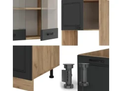 Winkelküchen<Vicco R-Line Eckküche Anthrazit Landhaus/Goldkraft Eiche 237 x 60 cm ohne Arbeitsplatte ohne E-Geräte Anthrazit Struktur