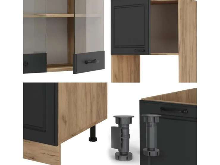 Winkelküchen<Vicco R-Line Eckküche Anthrazit Landhaus/Goldkraft Eiche 237 x 60 cm ohne Arbeitsplatte ohne E-Geräte Anthrazit Struktur