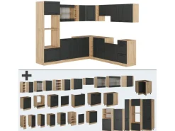 Winkelküchen<Vicco R-Line Eckküche Anthrazit Landhaus/Goldkraft Eiche 237 x 60 cm ohne Arbeitsplatte ohne E-Geräte Anthrazit Struktur