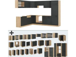 Winkelküchen<Vicco R-Line Eckküche Anthrazit Landhaus/Goldkraft Eiche 227 x 287 cm AP Marmor ohne E-Geräte Anthrazit Struktur