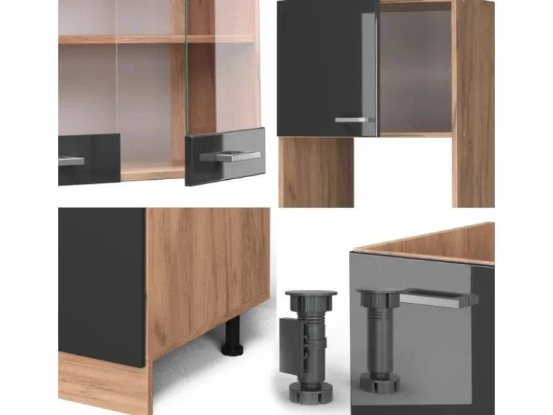 Discount Vicco R-Line Eckküche /Goldkraft Eiche 237 x 247 cm AP Anthrazit ohne E-Geräte Winkelküchen|Kücheninseln