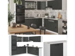 Vicco R-Line Eckküche Anthrazit Landhaus/Weiß 237 x 247 cm AP Eiche ohne E-Geräte Winkelküchen|Kücheninseln