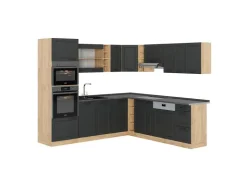Vicco R-Line Eckküche Anthrazit Landhaus/Goldkraft Eiche 237 x 247 cm AP Anthrazit ohne E-Geräte Anthrazit Struktur