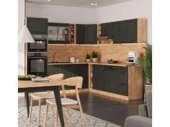 Vicco R-Line Eckküche Anthrazit Landhaus/Goldkraft Eiche 237 x 247 cm AP Anthrazit ohne E-Geräte Anthrazit Struktur