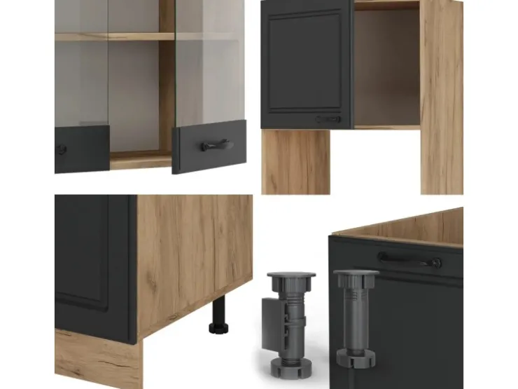 Vicco R-Line Eckküche Anthrazit Landhaus/Goldkraft Eiche 237 x 247 cm AP Anthrazit ohne E-Geräte Anthrazit Struktur