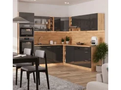 Clearance Vicco R-Line Eckküche /Goldkraft Eiche 237 x 247 cm AP Eiche ohne E-Geräte Anthrazit Hochglanz