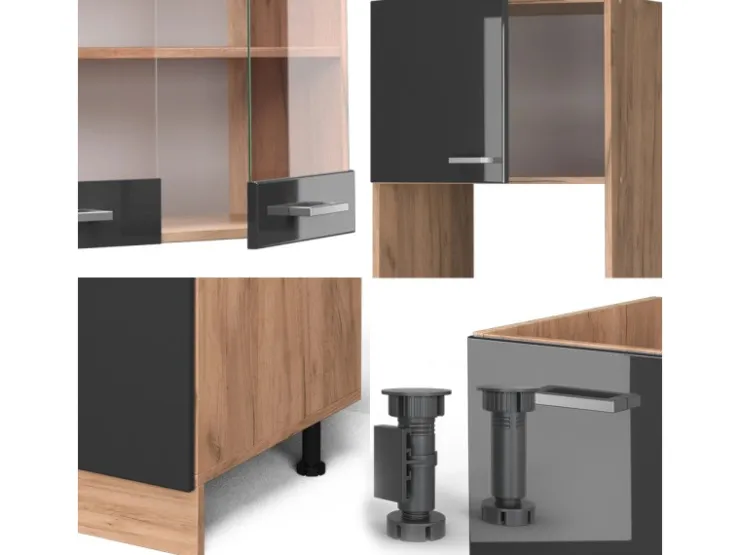 Clearance Vicco R-Line Eckküche /Goldkraft Eiche 237 x 247 cm AP Eiche ohne E-Geräte Anthrazit Hochglanz