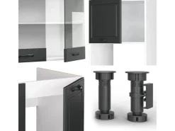 Küchenregale|Winkelküchen<Vicco R-Line Eckküche Anthrazit Landhaus/Weiß 237 x 60 cm ohne Arbeitsplatte ohne E-Geräte Anthrazit Struktur