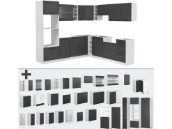 Küchenregale|Winkelküchen<Vicco R-Line Eckküche Anthrazit Landhaus/Weiß 237 x 60 cm ohne Arbeitsplatte ohne E-Geräte Anthrazit Struktur