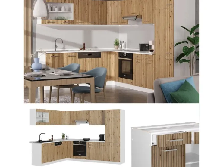 Sale Vicco R-Line Eckküche /Weiß 227 x 287 cm AP Marmor ohne E-Geräte Artisan Eiche
