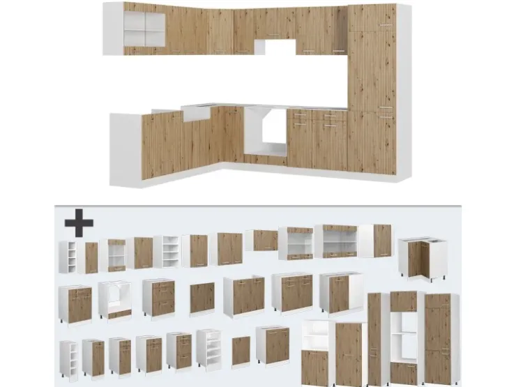 Sale Vicco R-Line Eckküche /Weiß 227 x 287 cm AP Marmor ohne E-Geräte Artisan Eiche