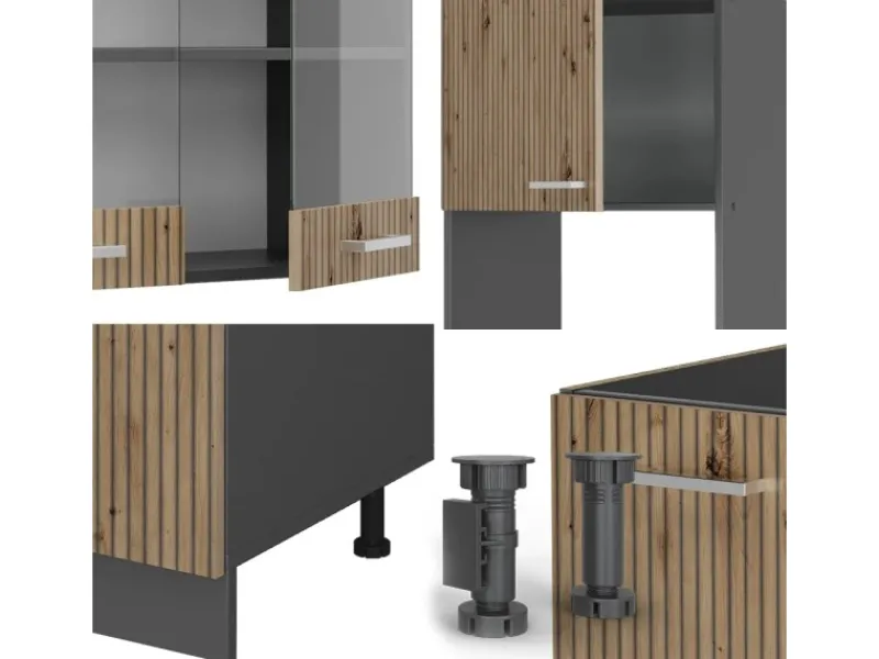 Vicco R-Line Eckküche Artisan Eiche/Anthrazit 237 x 247 cm AP Marmor ohne E-Geräte Winkelküchen|Kühlschränke
